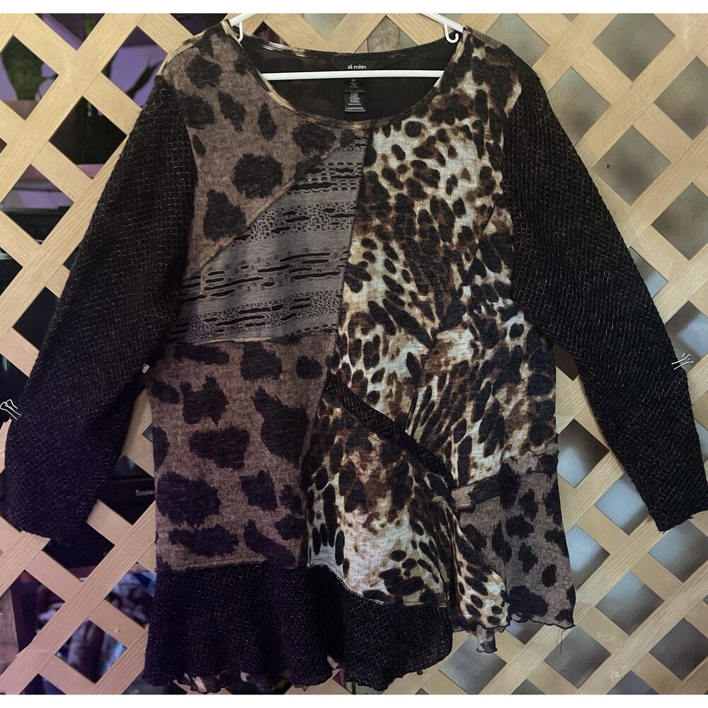 ALI MILES Animal Print Mixed Fabrics Leopard Lagenlook Tunic 2X